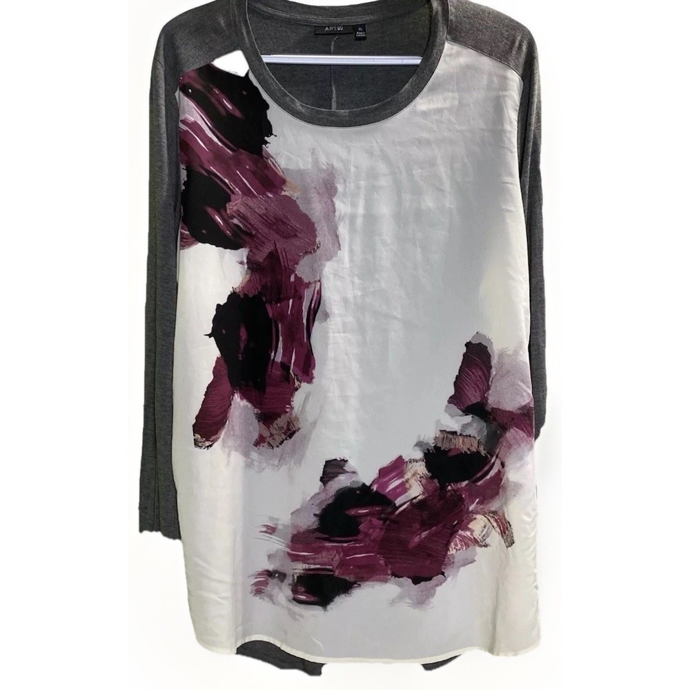 Apt 9 Woman XL Top Long Sleeve Shirt Watercolor Blouse art To Wear Abstract